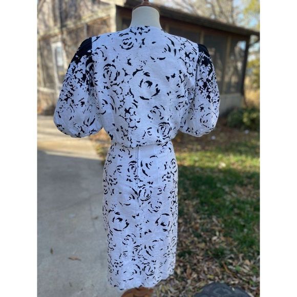 Vintage 1980s Wiggle Dress Set Bolero Black White Abstract New Wave Sz S Cotton - Picture 5 of 16